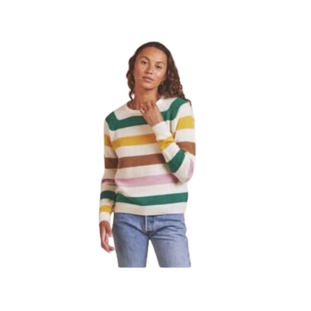 Trovata Birds of Paradis 100% Cashmere Striped Crewneck Sweater Medium NWT